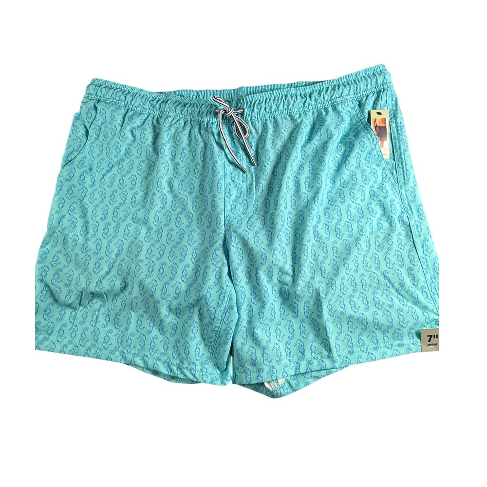 George Above The Knee Quick‎ Dry Swim Trunks Mens 2XL Aqua Surf Seahorse Print